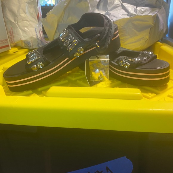 ZARA Embellished Platform Sandals Black Rhinestone Buckle Comfort Women Size 40‎ - Picture 2 of 5